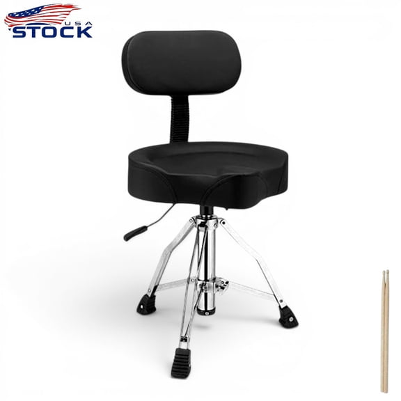 IVV 360 Swivel Height-Adjustable Drum Throne w/ Saddle-Shaped Cushion Seat and Comfortable Backrest, 440 lbs Capacity, Includes A Pair Drumsticks, Black