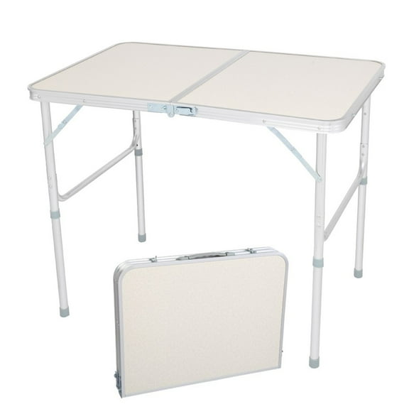 IVV 3FT Folding Camping Table, Height-Adjustable Lightweight Aluminum Picnic Table with Carry Handle for Outdoor Indoor Party BBQ Hiking Beach (White)