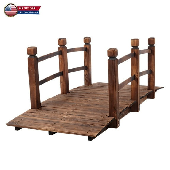 IVV 4.92ft Outdoor Wooden Arch Bridge, Solid Fir Landscape Bridge for Garden, Patio, Yard, and Scenic Decor, Weatherproof & Sturdy (Carbonization Color)