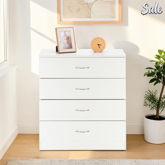 IVV 4 Drawer Dresser, Modern Small Chest of Drawers, Clothes Storage Organizer for Closet, Bedroom, Living Room, White