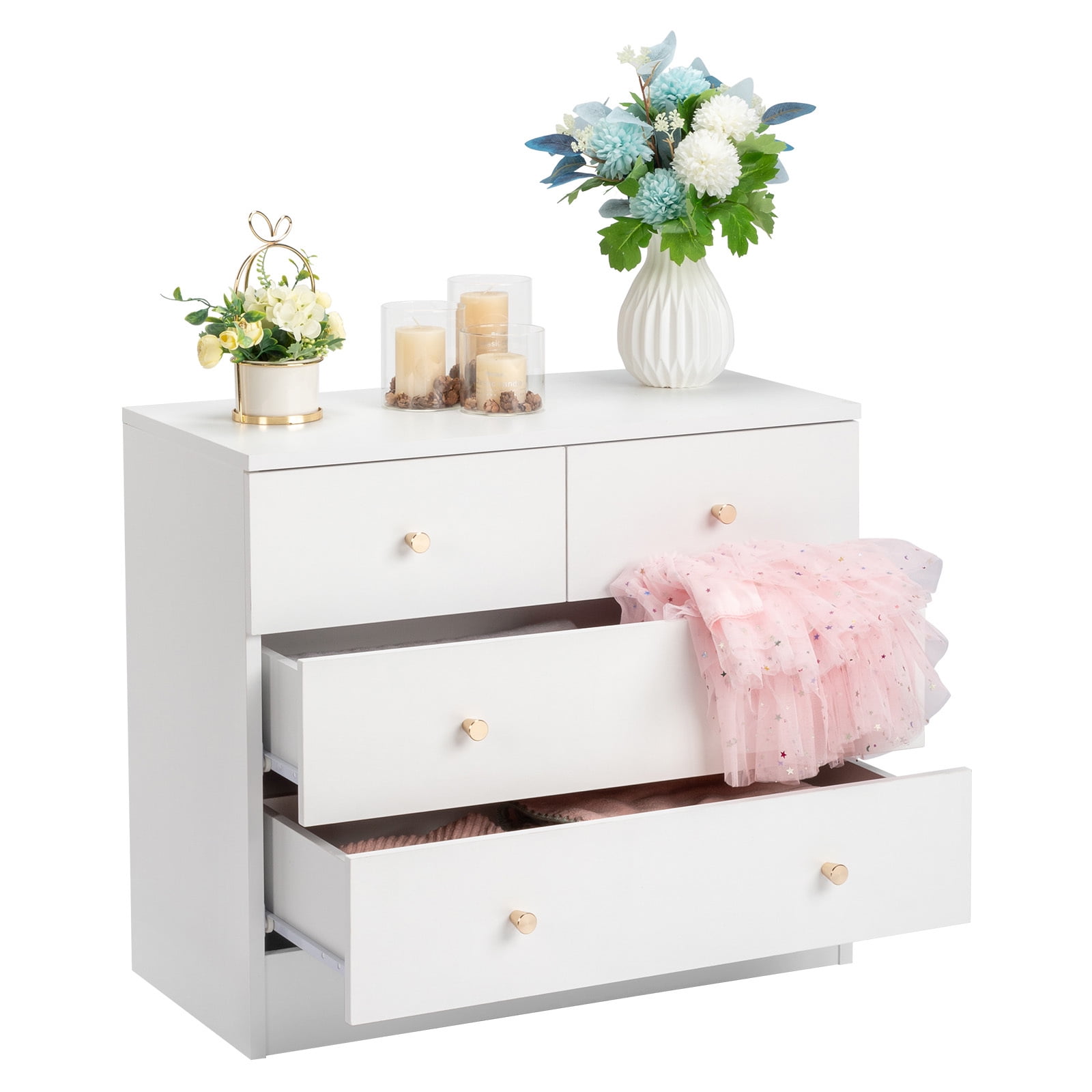 IVV 4 Drawer Dresser for Bedroom, Chest of Drawers, Bedroom Furniture, Clothes Storage and Organizer, 25.98"L x 12.99"W x 22.05"H, White