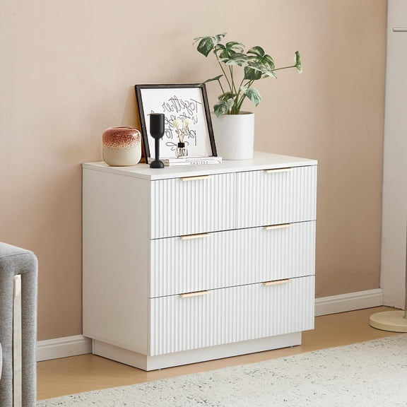 IVV 4-Drawer Dresser for Bedroom, Modern Storage Chest of Drawers, Home Closet Organizer Unit for Bedroom, Living Room, Cloakroom, Entryway, White