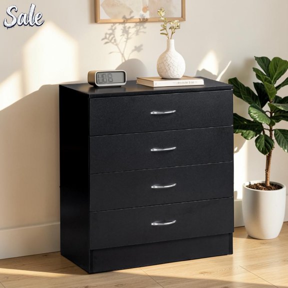 IVV 4 Dresser for Bedroom, Small Chest of Drawers, Freestanding Nightstand for Closet, Living Room, 25.98"L x 13"W x 28.5"H, Black