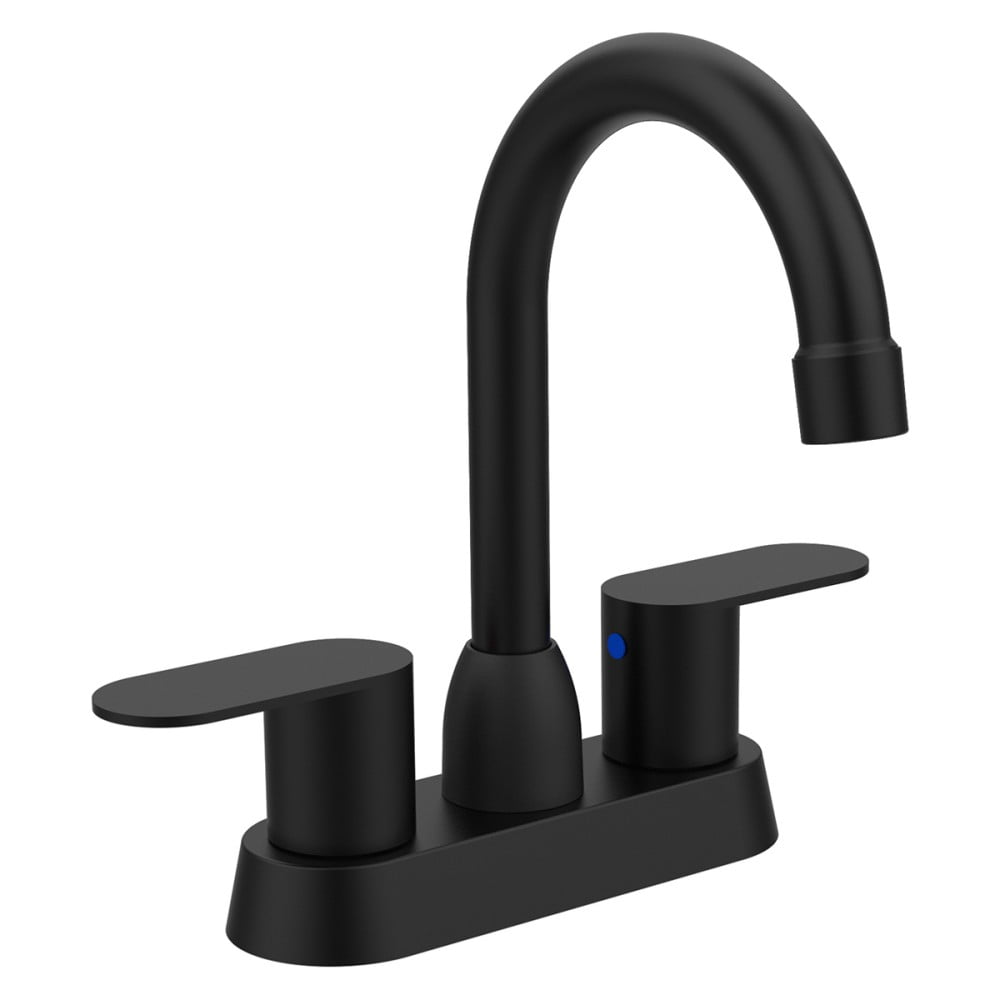Mondawe Matte Black 4-in centerset 2-Handle Bathroom Sink Faucet with Drain and Deck Plate Mondawe Matte Black 4-in centerset 2-Handle Bathroom Sink Faucet with Drain and Deck Plate