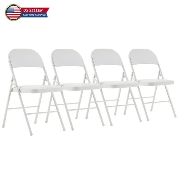 IVV 4-Pack Folding Chairs, Portable Metal Frame with Soft PVC Padded Cushion Seats for Home Office, White