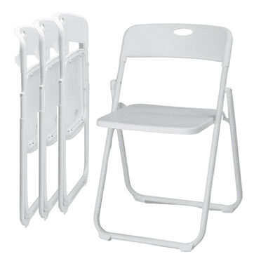 IVV 4 Pack White Plastic Folding Chairs, Indoor&Outdoor Portable Stackable Commercial Seat with Steel Frame, 300lbs Capacity for Home Office Dining Room Wedding Party Picnic Events
