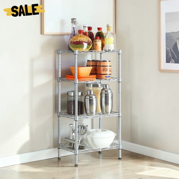 IVV 4-Shelf Metal Storage Rack, Heavy Duty Adjustable Steel Wire Shelving for Office/Kitchen/Laundry/Bathroom/Pantry/Closet, 13.78"L x 9.84"W x 31.5", Silver Gray