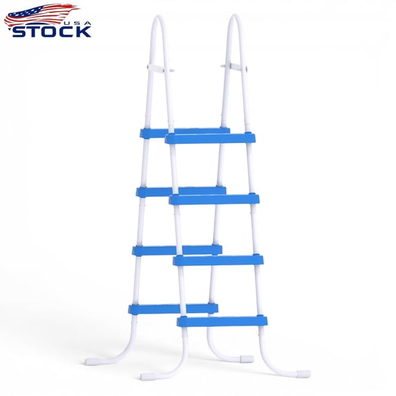IVV 4-Step Iron Frame Above-Ground Swimming Pool Ladder, Heavy Duty Double-Sided Pool Safety Ladder with Non-Slip Plastic Steps for Entry and Exit the Pool (White & Blue)