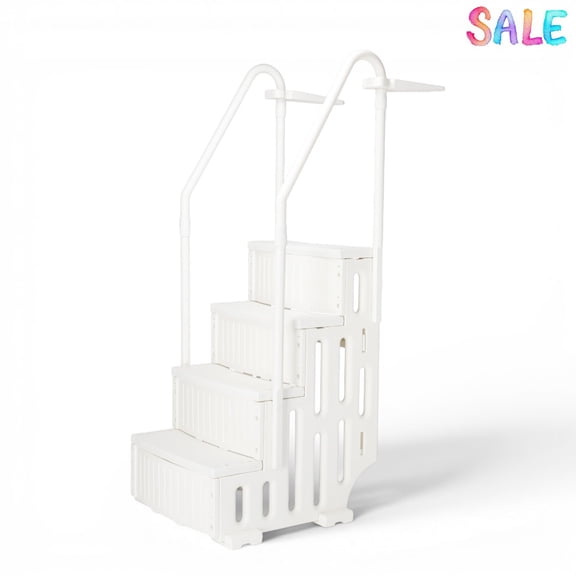 IVV 4-Step Pool Ladder, Heavy-Duty Plastic Safety Ladder with Anti-Slip Steps & Handrails, Fits 46" Pool Height, White