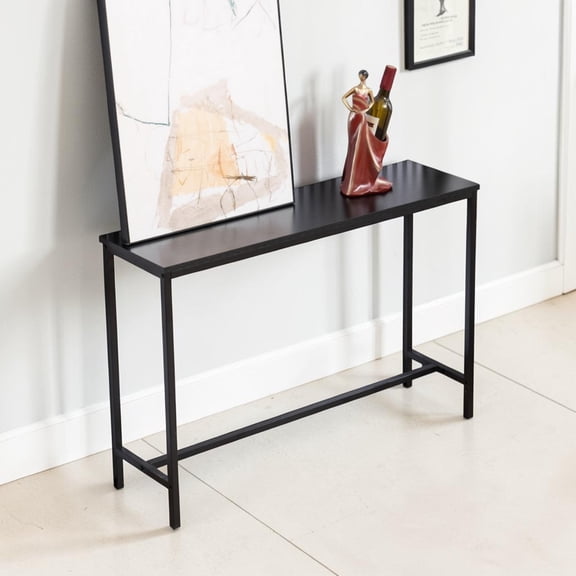 IVV 41.34" Industrial Console Table with MDF Top & Metal Frame, Narrow Sofa Side Table behind Couch, for Living Space or Home Decors, Easy Assembly (Black Oak)