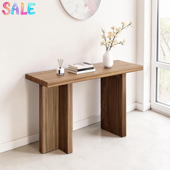 IVV 42" Narrow Console Table, MDF Entryway Table with T-Shaped Legs, Rustic Oak Slim Sofa Table for Hallway Living Room, Easy Assembly