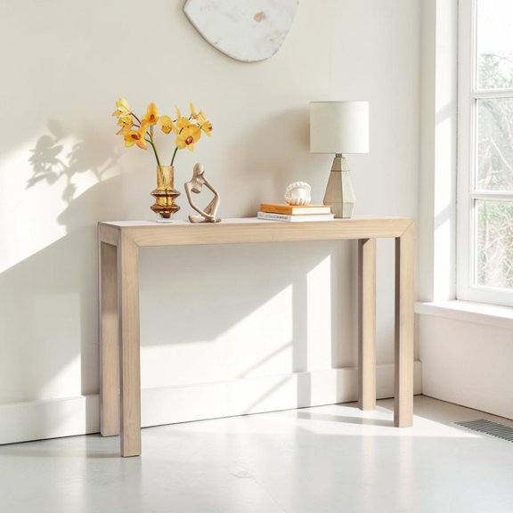 IVV 46.1" Rectangular Solid Wood Sofa Table in Natural Finish, Minimalist Pine Hallway Foyer Table w/ 220 lbs Capacity, Easy Assembly for Entryway, Living Room or Home Decor