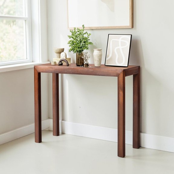 IVV 46" Pinewood Console Table for Entryway, Rustic Minimalist Wooden Couch Table with Sturdy Frame, Easy to Assemble, Walnut