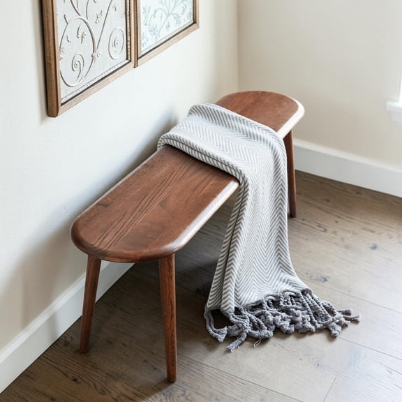IVV 47.24" Solid Oak Wood Dining Bench in Walnut Finish, Versatile Seating with Rounded Ends, for Dining Areas, Living Space, Windows