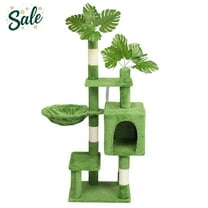 IVV 48"H Large Cat Tree Tower, Multi-Level Indoor Cat Activity Center with Condo, Hammock, Sisal Scratching Posts and Dangling Toy Ball, Green Leaves Accent