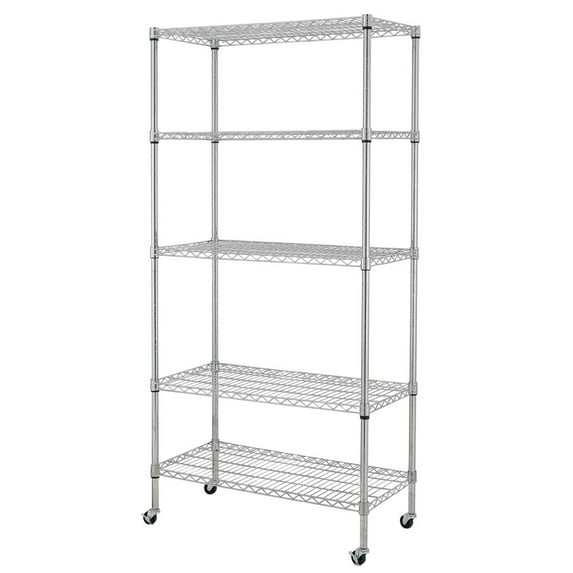 IVV 5-Shelf Storage Rack with Casters, NSF-Certified Heavy Duty Steel Utility Rack, Adjustable Metal Wire Shelving, 35.4"L x 17.7"W x 70.9"H, Chrome