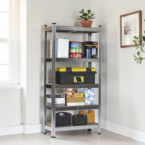IVV 5-Tier Adjustable Storage Rack, Heavy Duty Galvanized Steel Shelving Unit, for Garage, Basement, Warehouse, Pantry, Closet, Kitchen, Load 175LBS Per Shelf, Gray