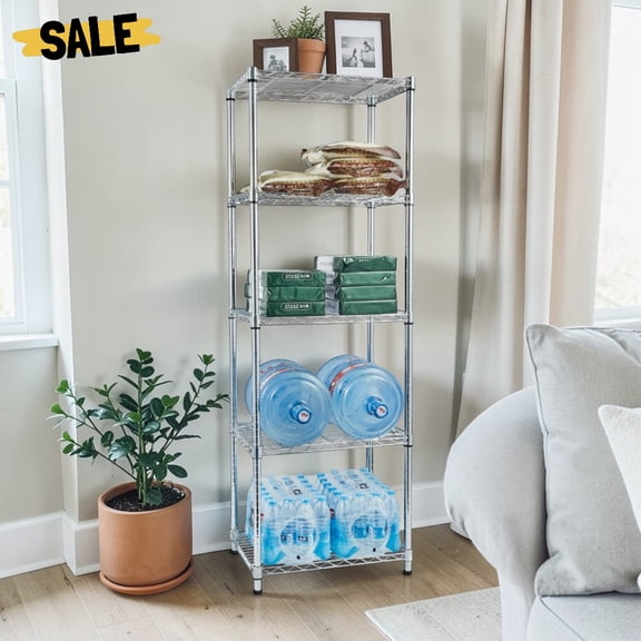IVV 5-Tier Heavy Duty Garage Shelving Unit with Leveling Feet, Metal Storage Rack Organizer for Pantry, Kitchen and Closet, 21.65"L x 17.72"W x 70.87"H, Chrome