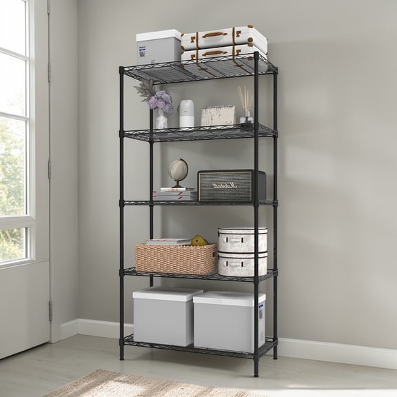 IVV 5-Tier Metal Wire Shelving Unit, Adjustable Standing Storage Rack Organizer for Kitchen/Bathroom/Pantry/Garage, 29.1"L x 13.4"W x 59.1"H, Black