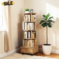 thumbnail image 1 of IVV 5-Tier Round Rotating Bookshelf with Bottom Compartment and Rolling Wheels, Modern Farmhouse 360° Spinning Bookcase Tower in Natural, 55.91"H for Bedroom, Living Room, Study, 1 of 6