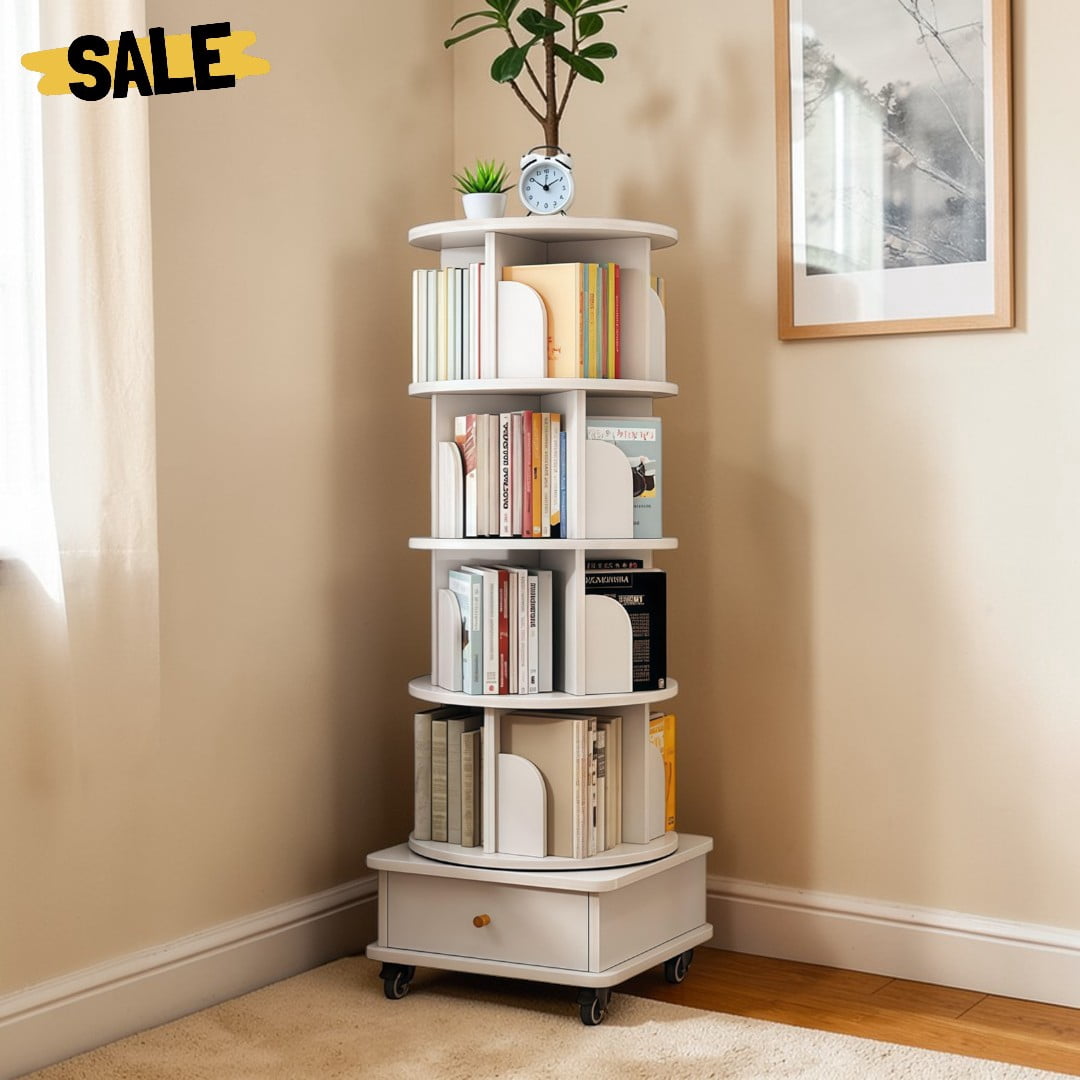 Revolving Paperback Book Racks IVV 5-Tier Wood Rotating Bookshelf | 360° Revolving Bookcase Tower on ...