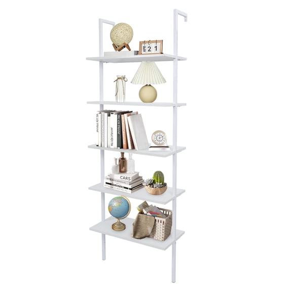 IVV 5-Tier Wooden Storage Rack Shelf Industrial Bookcase with Metal Frame, White