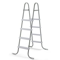 IVV 52 Inch Double-Sided Ladder for Above Ground Swimming Pool, 4-Step Ladder with Wide Non-Slip Pedals, Thickened Metal Pipes Frame, 300lbs Weight Capacity (White Gray)