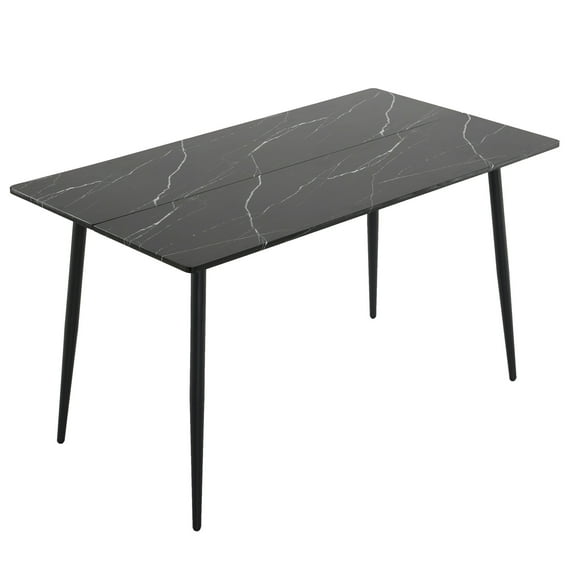 IVV 55" Dining Table, Modern Rectangular Table with PVC Marble Surface and Metal Legs, Kitchen Table for Home Office, Black