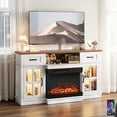 thumbnail image 1 of IVV 58-Inch TV Stand with 24" Electric Fireplace Insert, LED Entertainment Center with 2 Glass Doors & 2 Drawers & Adjustable Light Strip, Rustic Media Cabinet for Living Room, Brown+White, 1 of 7