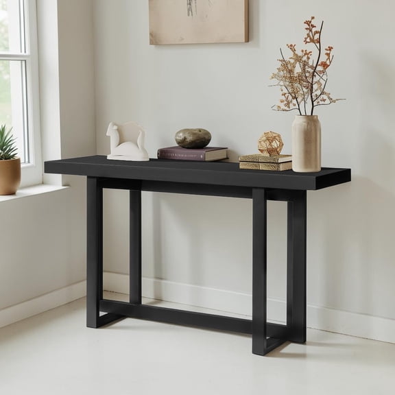 IVV 59" Long Console Table, Modern Minimalist MDF Entryway Sofa Table with Solid Pine Frame, Multi-Functional for Couch Behind, Living Space or Home Décor, Black