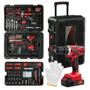 IVV 599 Pcs Mechanic Tools Kit with Drill, 21V Cordless Power Drill Combo Tool Set, Auto Repair Tool Kit with Rolling Tool Box, General Household Tool Set for Garden Office Home Black and Red