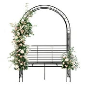IVV 6.7ft Metal Garden Arch with Bench, Outdoor Garden Arbor Archway, Decorative Trellis Frame Stand for Wedding Ceremony Party Plant Climbing Rose Vines Lawn, Black