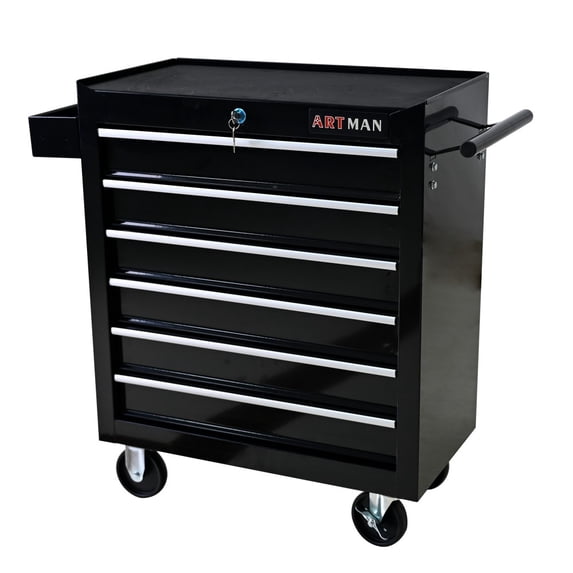 IVV 6-Drawer Rolling Tool Chest w/Lock & Key, Tool Storage Cabinet with Universal Wheels, Top & Drawer Liner, Tools Organizer Box for Garage, Warehouse & Repair Shop, 24.2"W x 12.9"D x 29.9"H, Black