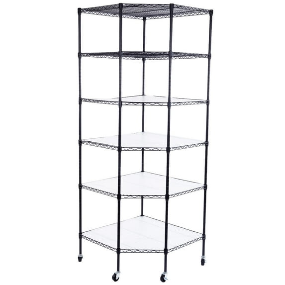 IVV 6-Layer Metal Corner Storage Shelf with 2" PP Wheels for Home Garage, Black