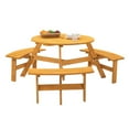thumbnail image 1 of IVV 6-Person Circular Outdoor Wooden Picnic Table w/ 3 Built-In Benches, Outdoor Camping Dining Table with Seat, 500lbs Capacity - Natural, 1 of 7