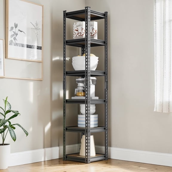 IVV 6-Shelf Heavy Duty Iron Storage Rack, 15.75"L x 15.75"W x 72.44"H, Narrow Shelving Unit Organizer for Garage, Home, Warehouse & Gym - Black