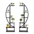 thumbnail image 1 of IVV 6 Tier Metal Plant Stands, Tall Half Moon Plant Stands Flower Pot Shelves for Planter Display with Metal Hook, Best for Home Garden Balcony Patio (2 Pack, Brown), 1 of 9