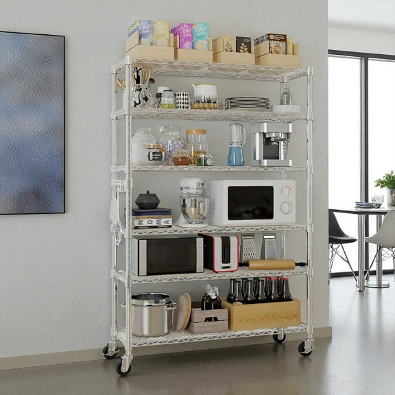 IVV 6-Tier Steel Wire Shelving Unit on Wheels, NSF-Certified Adjustable Storage Rack, Heavy Duty Iron Organizer for Home, Kitchen, Garage, Restaurant