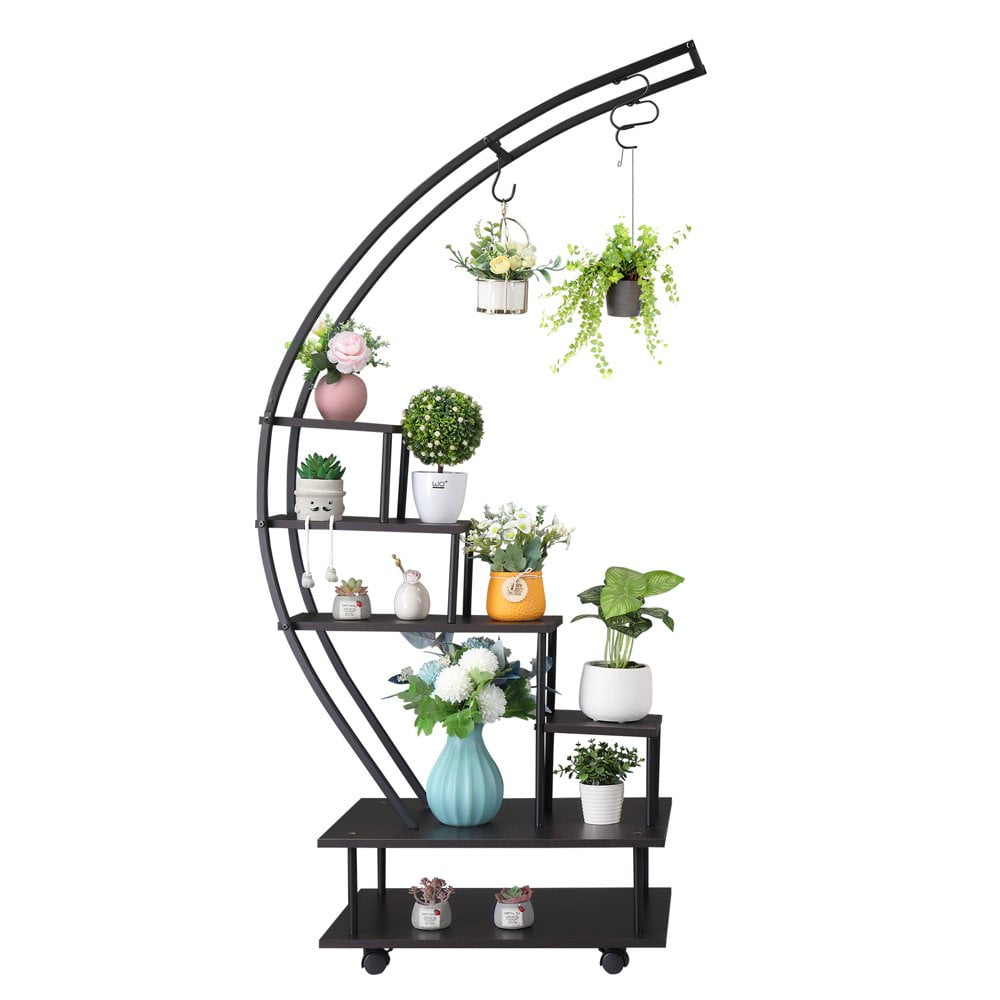 IVV 6 Tier Tall Metal Indoor Plant Stand with Wheels, HalfMoonShaped