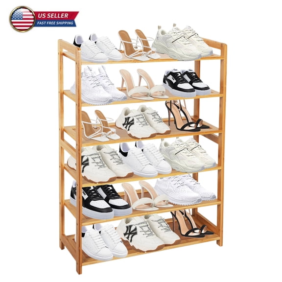 IVV Bamboo Shoe Rack, 6-Tier Shoes Storage Organizer Shelf for Entryway Hallway Closet Living Room, 26.77"L x 9.84"W x 35.43"H (Natural)