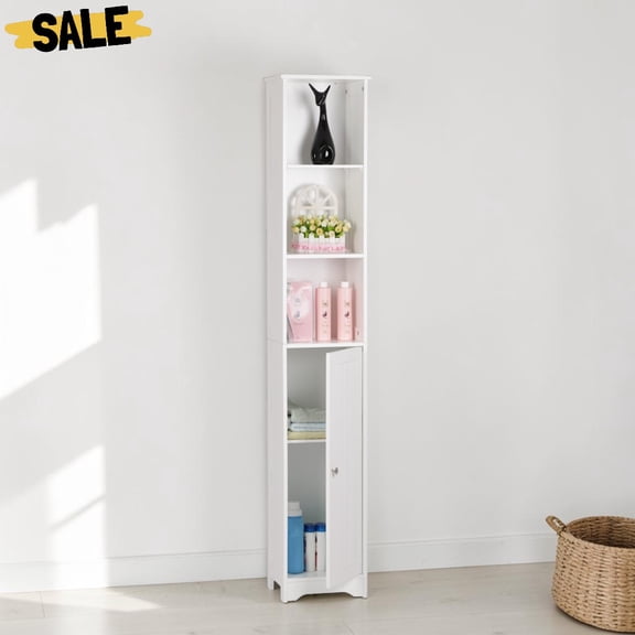 IVV 66.93" Tall Bathroom Cabinet with Open Storage and Anti-Dumping Device, Space-Saving Freestanding MDF Organizer for Bedroom or Living Room, White