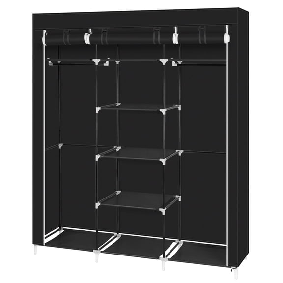 IVV 69" Portable Clothes Closet Non-Woven Fabric Wardrobe Double Rod Storage Organizer With Cloth Cover Black