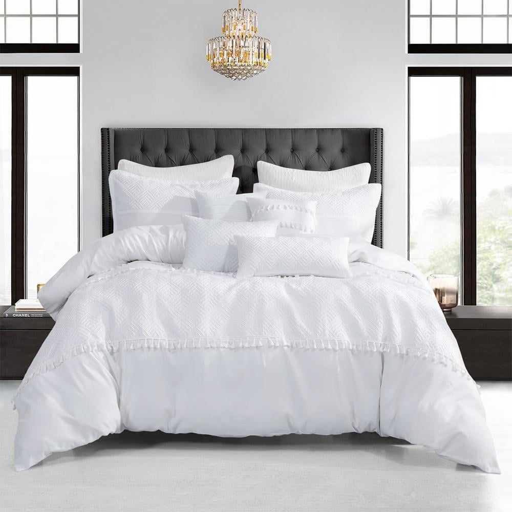 IVV 7 Pieces White Jacquard Luxury Retro Style Comforter SetKing Size
