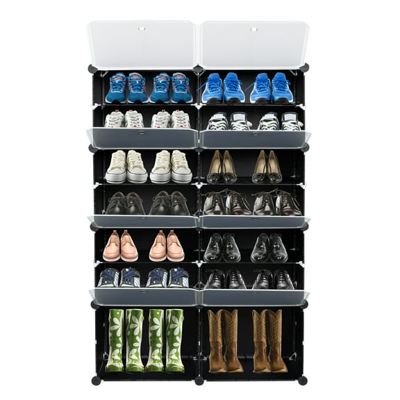 IVV 7 Tier Shoe Storage Cabinet 28 Pair Shoe Shelves Organizer for Closet Hallway Bedroom Entryway, Black