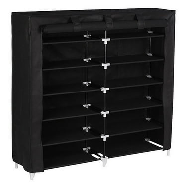 IVV 7 Tiers Portable Shoe Rack Closet Fabric Cover Shoe Storage Organizer Cabinet Black