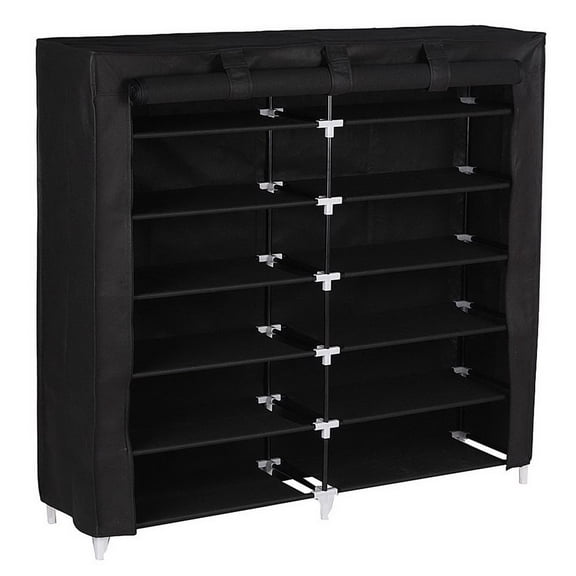 IVV 7 Tiers Portable Shoe Rack Closet Fabric Cover Shoe Storage Organizer Cabinet Black