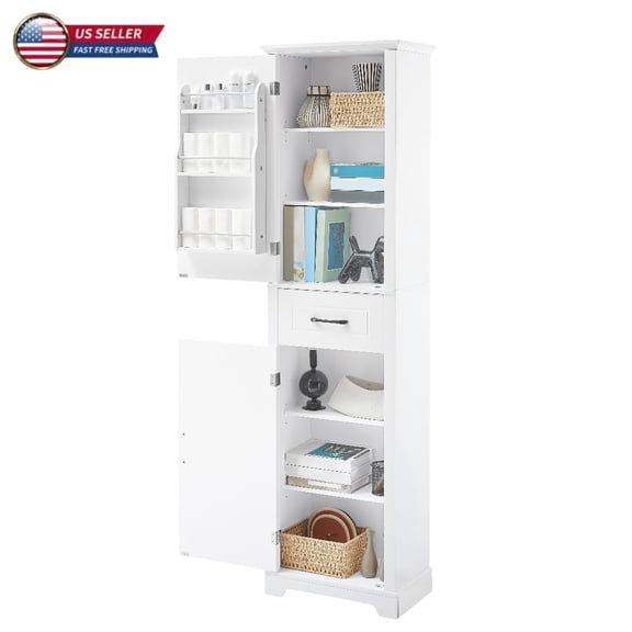 IVV 72.5"H Bathroom Storage Cabinet with 2 Doors, 1 Drawer, and Adjustable Shelves, Freestanding Linen Tower Pantry Cabinet with Door Shelf Design, White