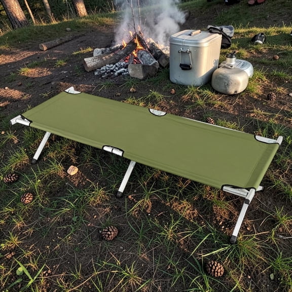IVV 74.8 Inch Folding Camp Cot, Lightweight Sleeping Bed with Aluminum Tube Frame, 275 lbs Load Capacity, for Tent/RV/Backpacking, Comes with Carry Bag, Army Green