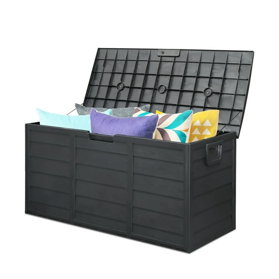 IVV 75 Gallon Outdoor Deck Storage Box with Wheels, Moveable Patio Resin Deck Storage Container w/ Lockable Lid, Store Cushion Toys and Sundry Things (Black)