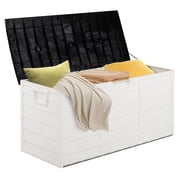 IVV 75 Gallon Resin Outdoor Storage Deck Box with Wheels, Lockable Seat with Convenient Handles for Patio Decor, Furniture Cushions, Garden Tools, and Pool Accessories, Black+White